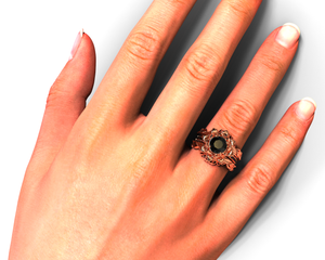 Black Diamond Floral Wedding Ring Set
