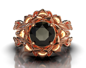 Black Diamond Floral Wedding Ring Set