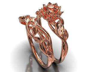 Unique Morganite Flower Bridal Ring Set