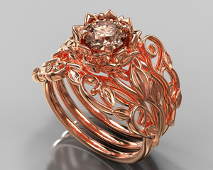 Morganite Floral Wedding Ring Set