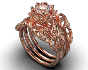 Natural Diamond Flower Wedding Ring Set