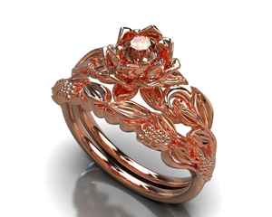 Unique Flower Morganite Rose Gold Bridal Set