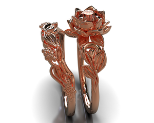 Unique Flower Morganite Rose Gold Bridal Set