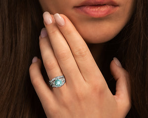 Aquamarine Flower Bridal Ring Set