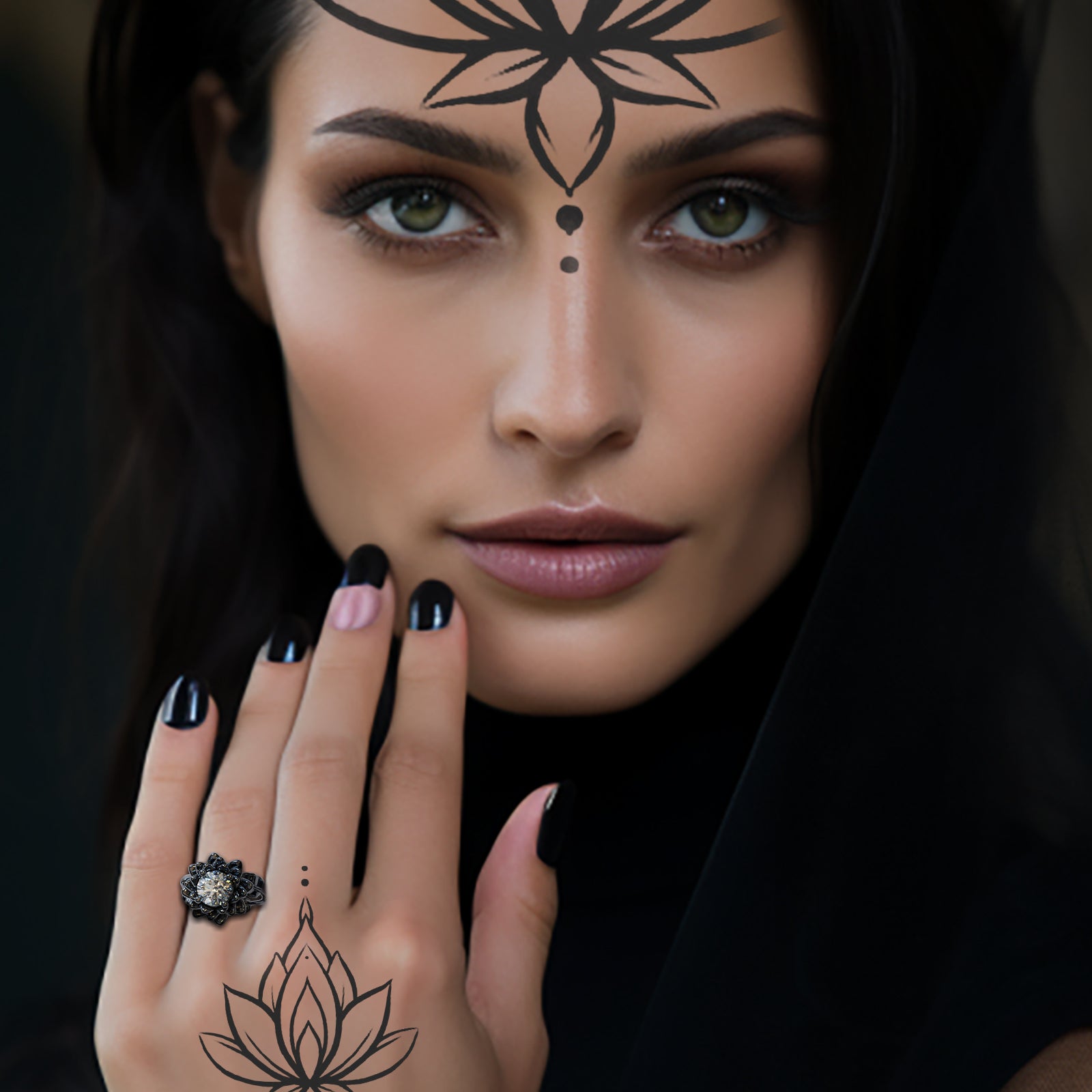 Gothic Diamond Flower Engagement Ring