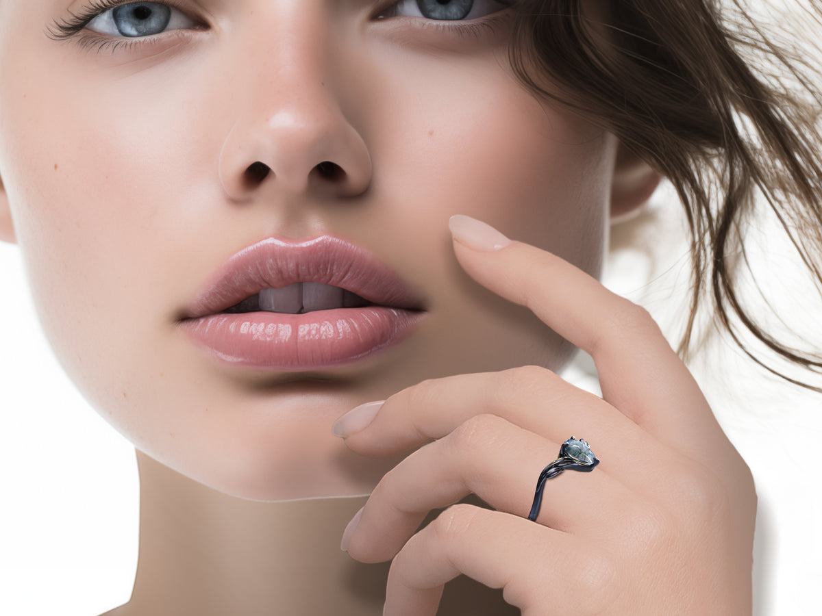 Moss Agate Art Deco Engagement Ring Set