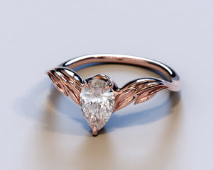 14K Rose Gold Engagement Ring With Diamond - Pear Cut