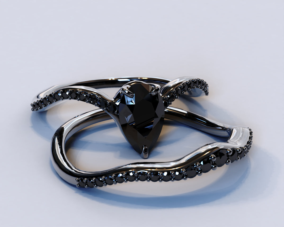 Black Diamond Gothic Engagement Wedding Ring Set