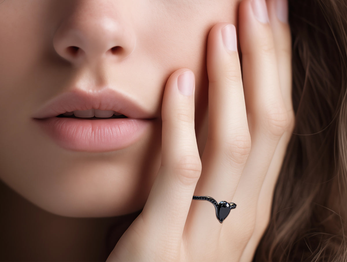 Black Diamond Gothic Engagement Wedding Ring Set