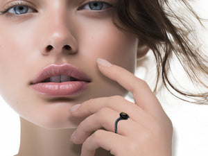 Black Diamond Peared Shape Engagement Wedding Ring Set