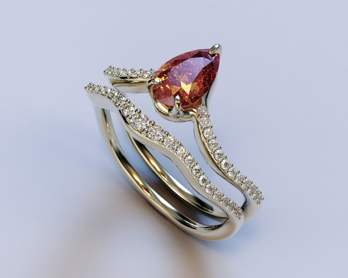 Pear Garnet Engagement Ring Set
