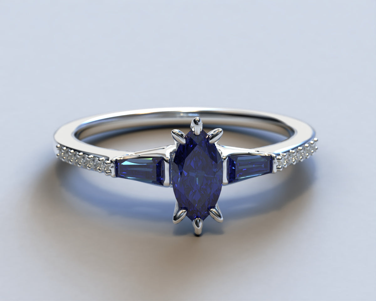 Sapphire Marquise Engagement Ring Set
