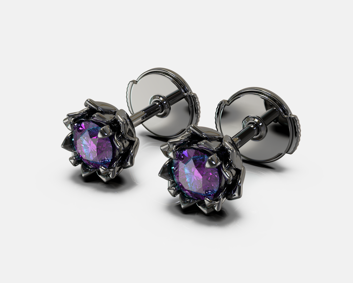 Minimalist Alexandrite Earrings - Lotus Earrings