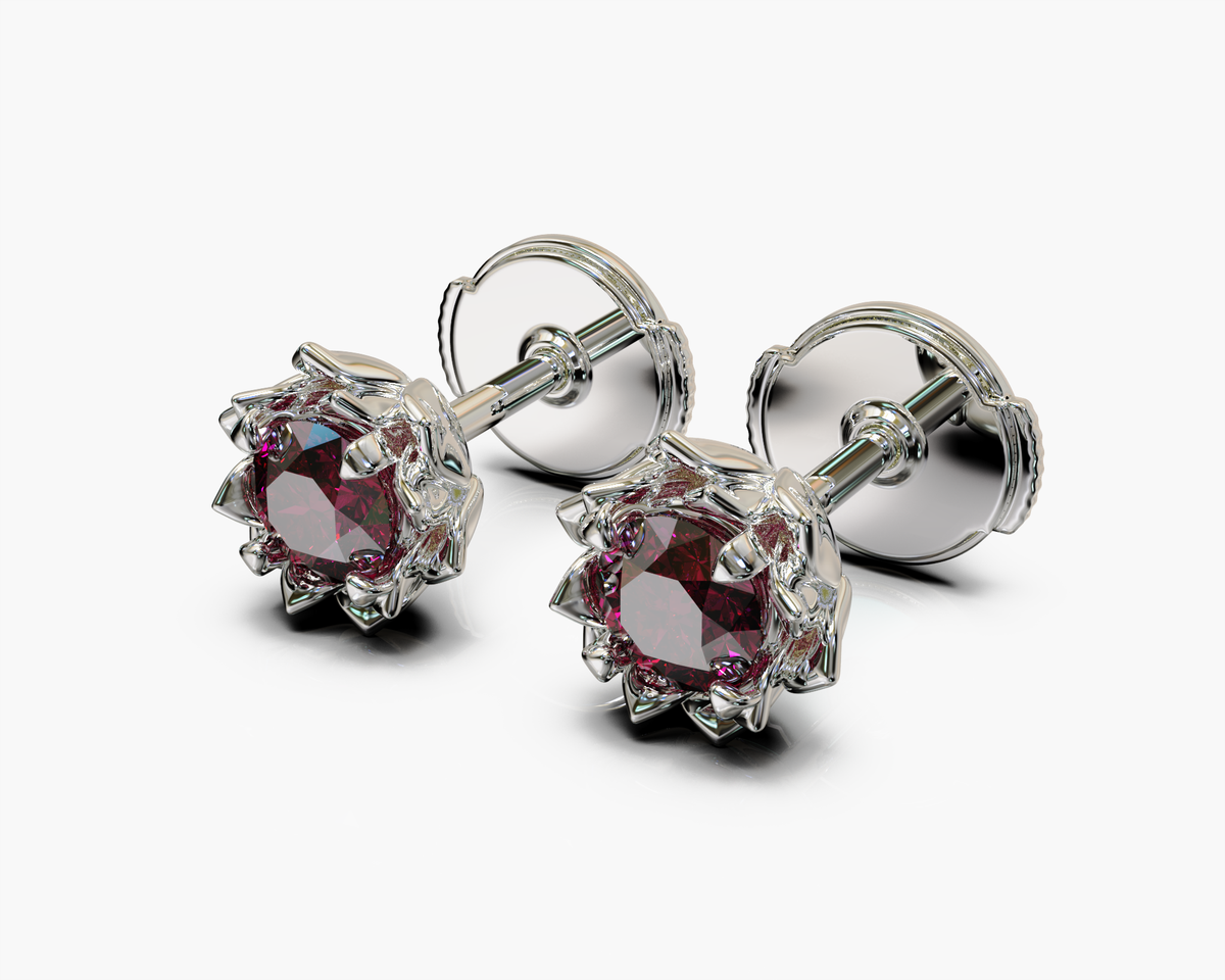 Ruby Stud Earrings - Lotus Earrings