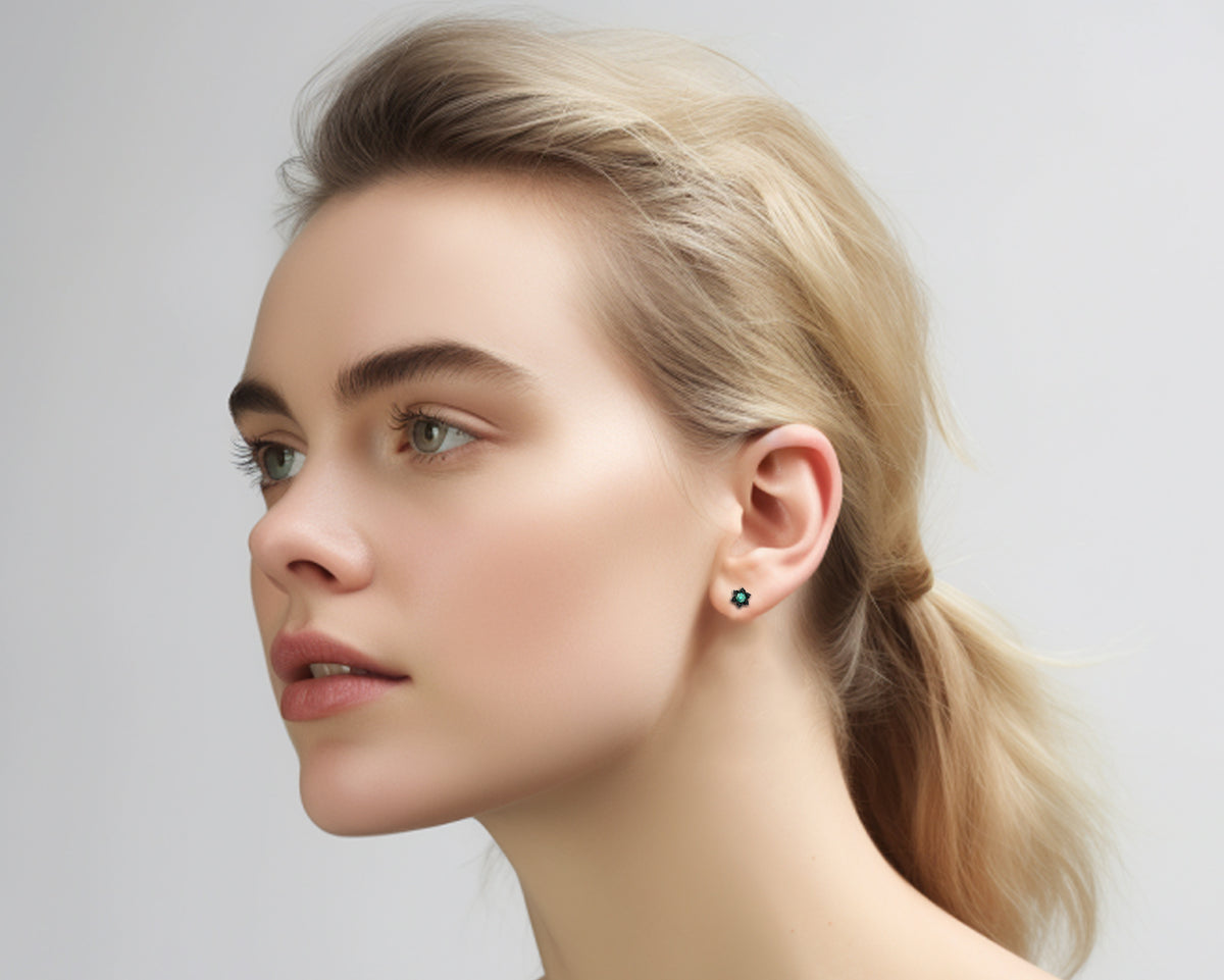 Emerald Stud Earrings - Lotus Earrings