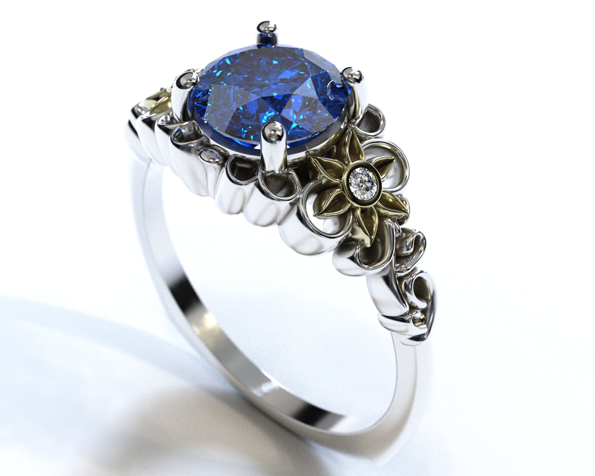 Flower Engagement Ring Sapphire 1.5 Carat