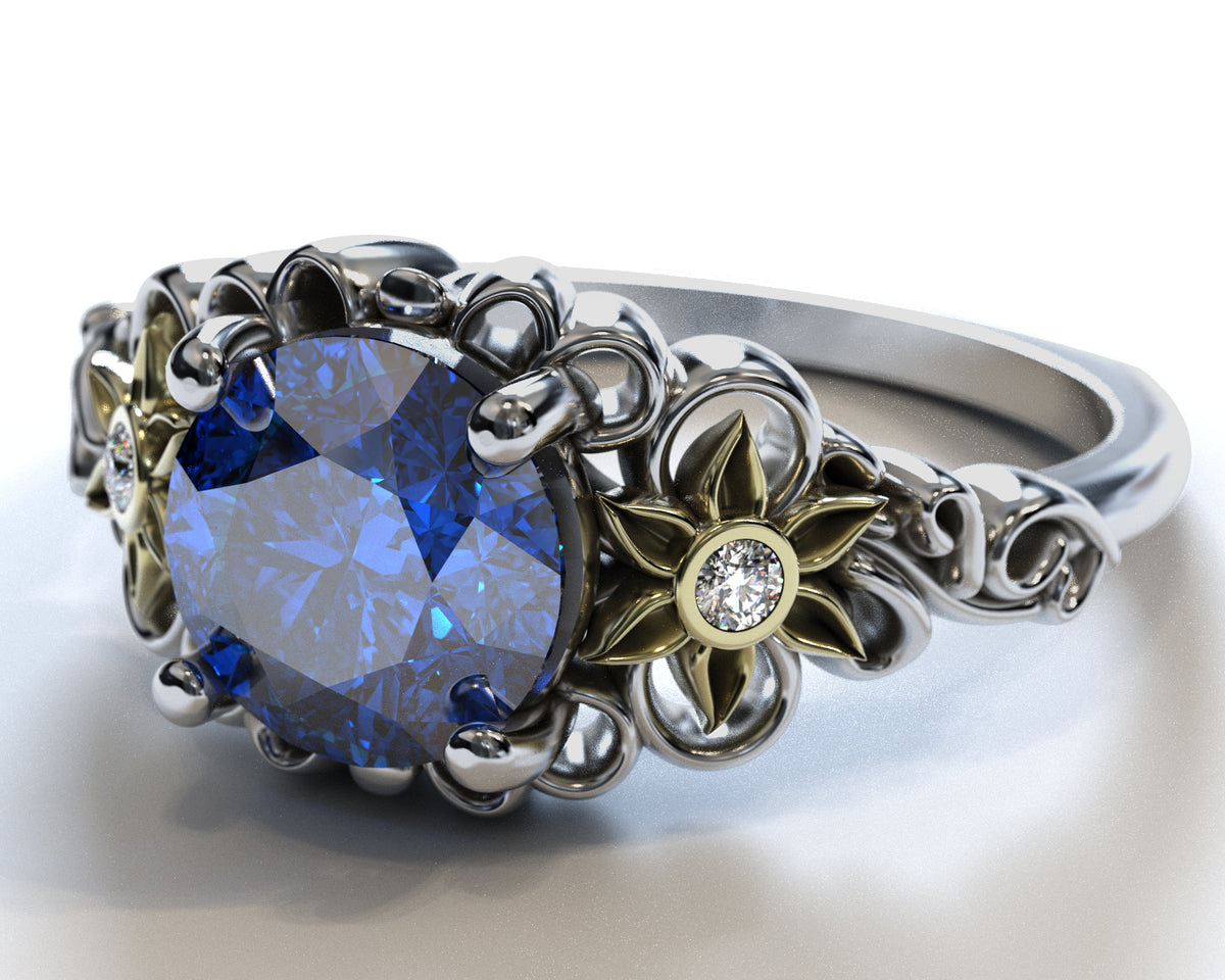 Flower Engagement Ring Sapphire 1.5 Carat
