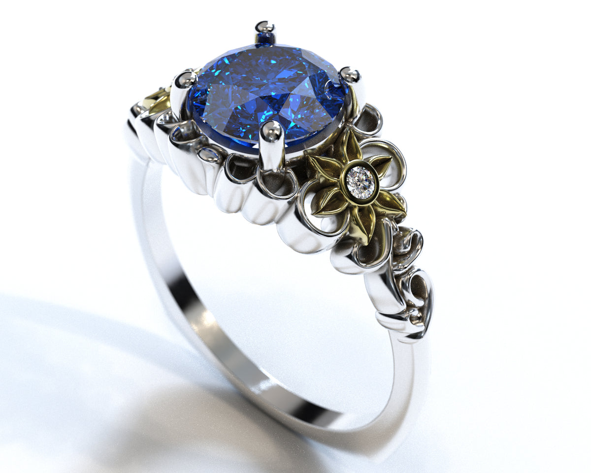 Flower Engagement Ring Sapphire 1.5 Carat