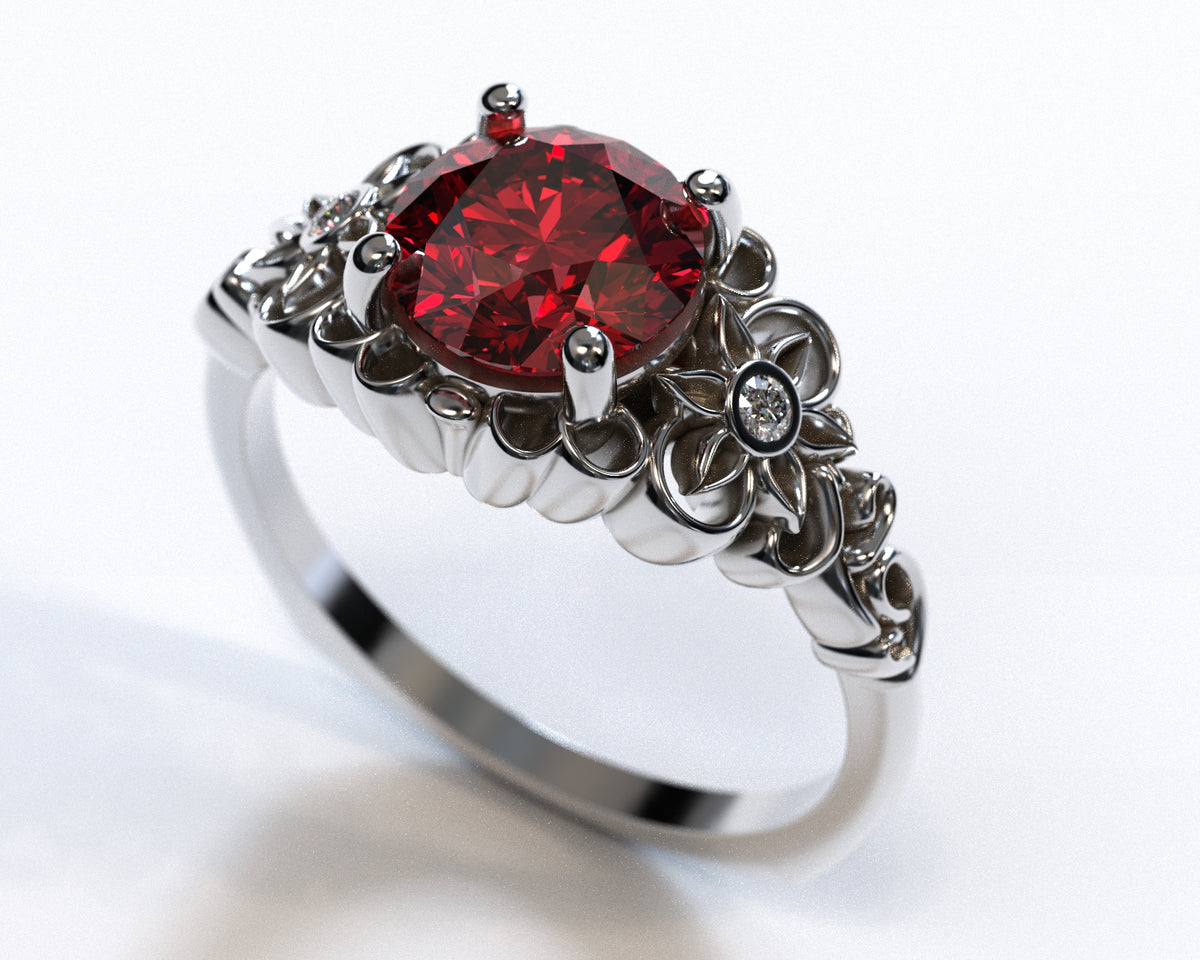 Red Garnet Flower Engagement Ring