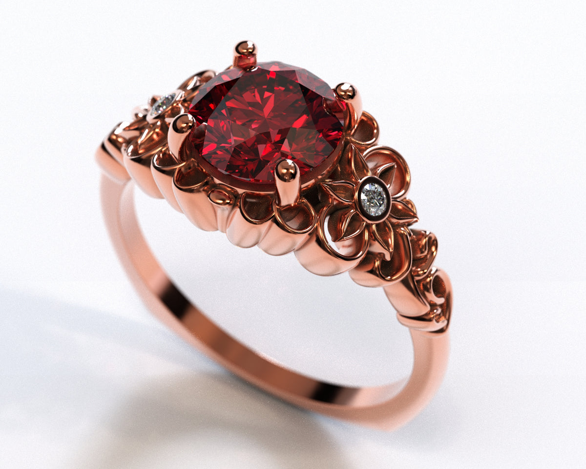 Red Garnet Flower Engagement Ring