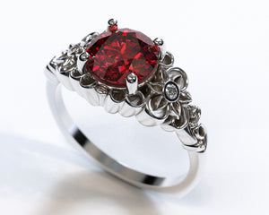 Red Garnet Flower Engagement Ring