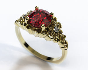 Red Garnet Flower Engagement Ring