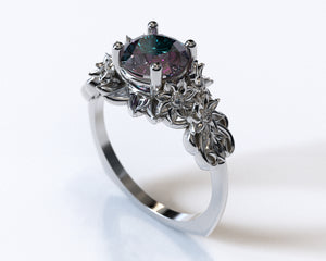 Two Tone Alexandrite Flower Engagement Ring