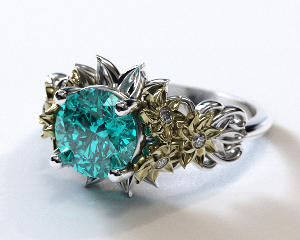 Unique Aquamarine Flower Engagement Ring