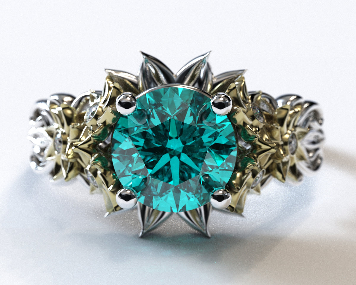 Unique Aquamarine Flower Engagement Ring