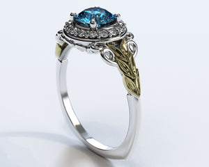 Flower Blue Diamond Engagement Ring