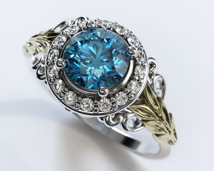 Flower Blue Diamond Engagement Ring