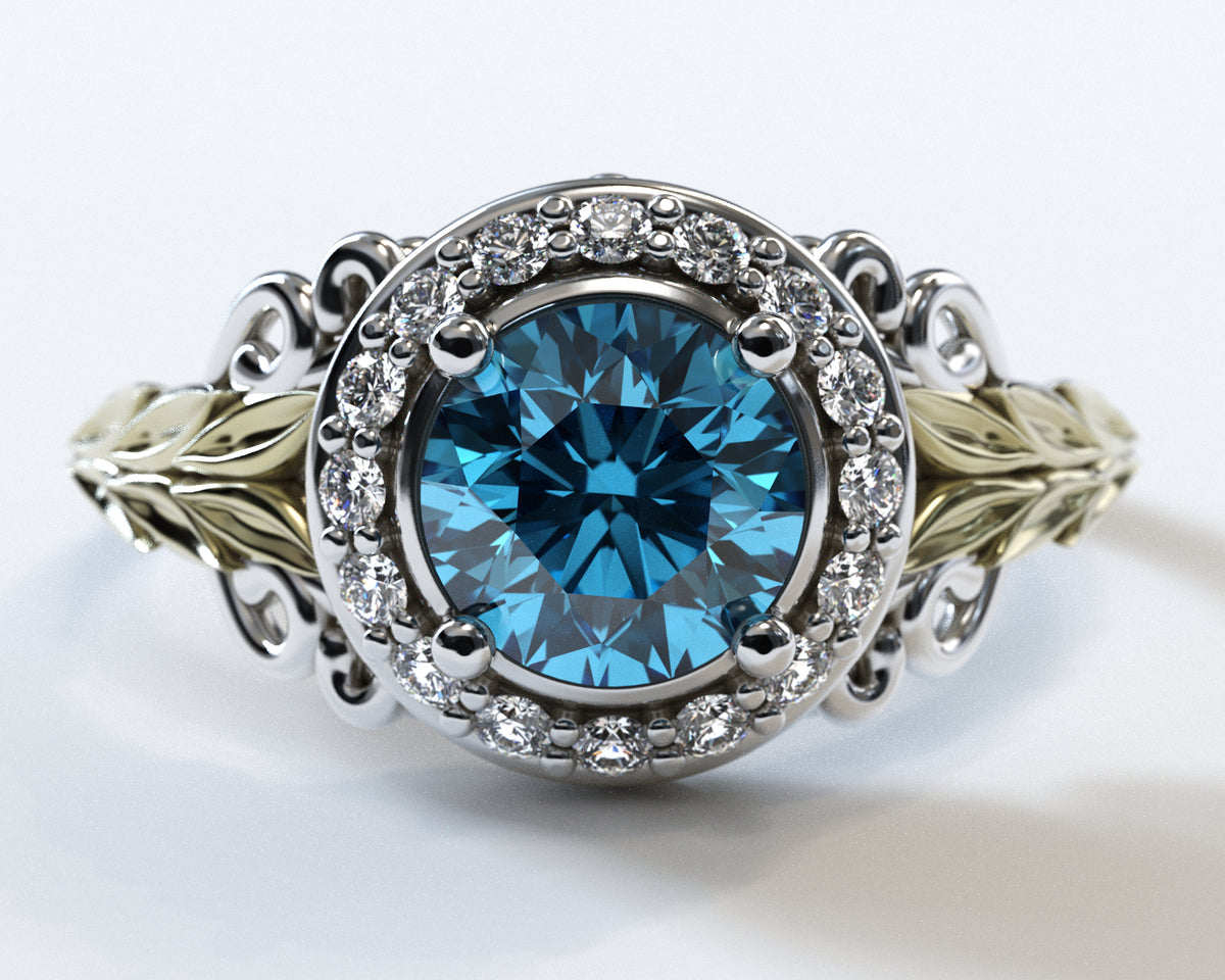 Flower Blue Diamond Engagement Ring
