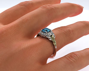 Flower Blue Diamond Engagement Ring