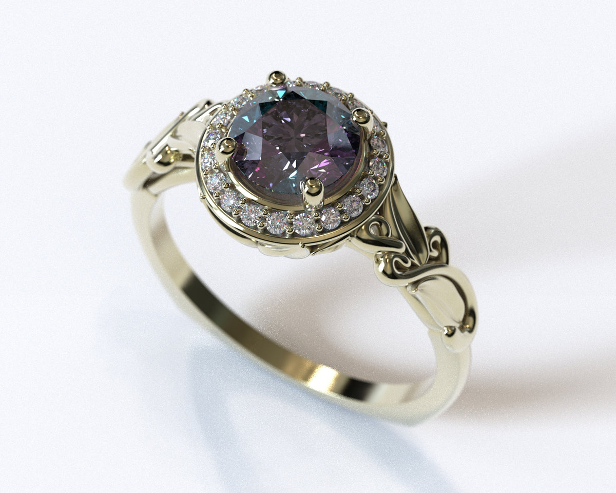 Alexandrite Rose Gold Flower Engagement Ring