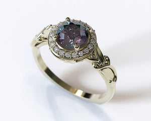 Alexandrite Rose Gold Flower Engagement Ring