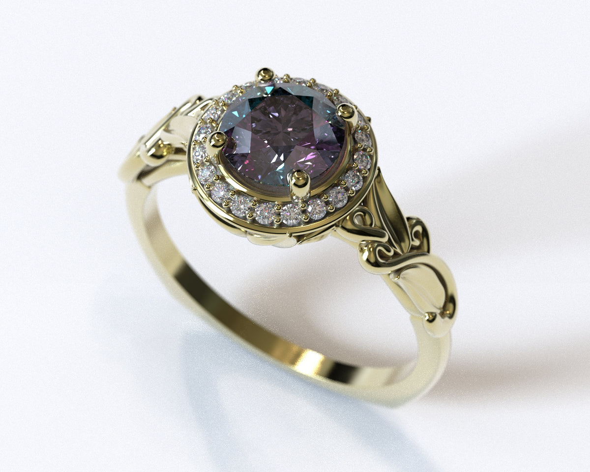 Alexandrite Rose Gold Flower Engagement Ring