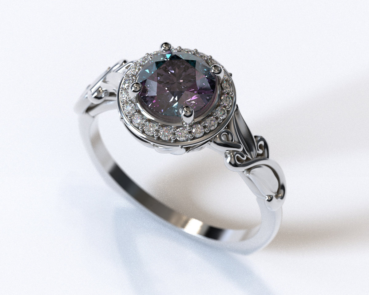 Alexandrite Rose Gold Flower Engagement Ring