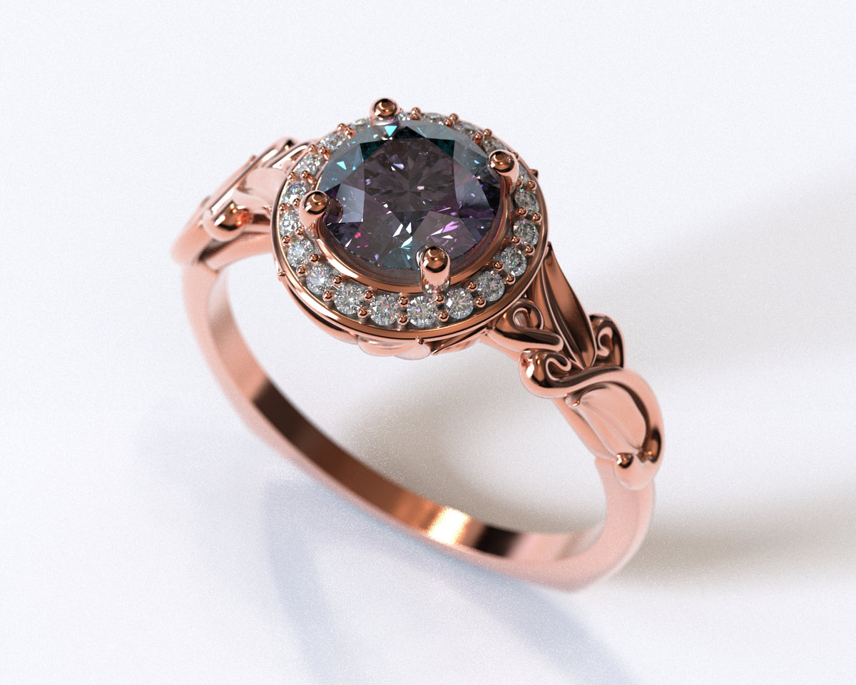Alexandrite Rose Gold Flower Engagement Ring