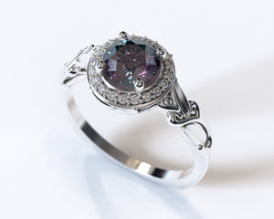 Alexandrite Rose Gold Flower Engagement Ring