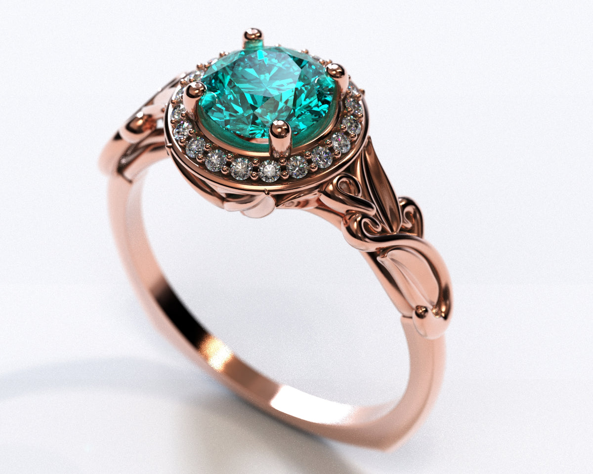 Flower Halo Aquamarine Engagement Ring