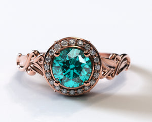 Flower Halo Aquamarine Engagement Ring