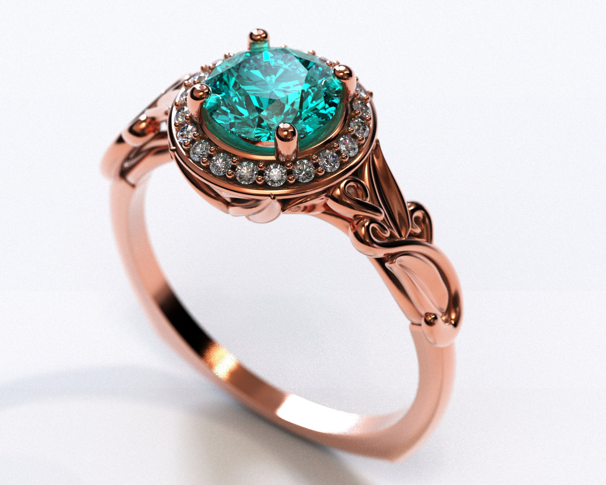 Flower Halo Aquamarine Engagement Ring