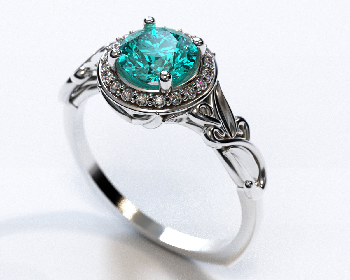 Flower Halo Aquamarine Engagement Ring