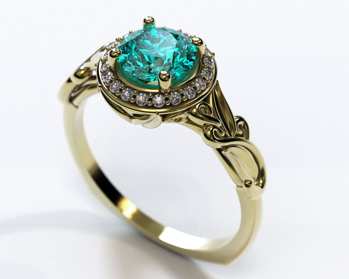 Flower Halo Aquamarine Engagement Ring