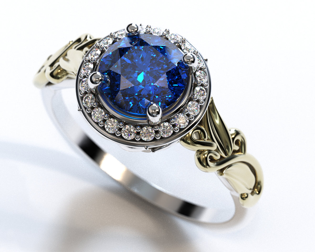 Flower Sapphire Halo Engagement Ring