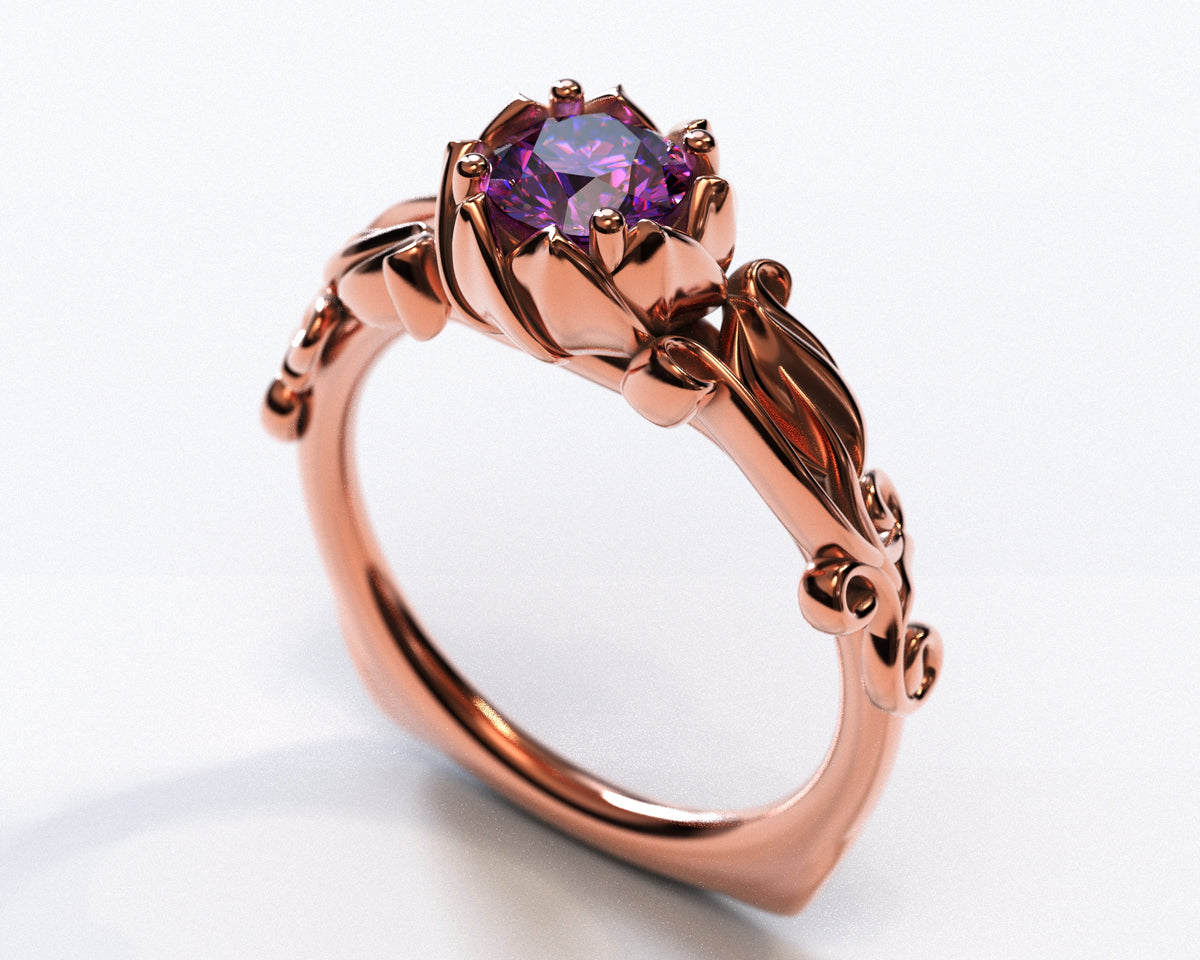 Unique Flower Amethyst Engagement Ring