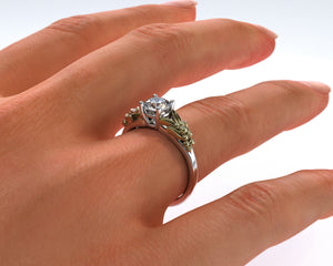 Unique Lotus Flower Two Tone Gold Solitaire Engagement Ring