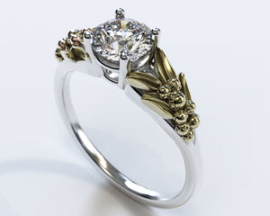 Unique Lotus Flower Two Tone Gold Solitaire Engagement Ring