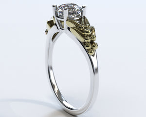 Unique Lotus Flower Two Tone Gold Solitaire Engagement Ring