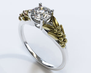Unique Lotus Flower Two Tone Gold Solitaire Engagement Ring